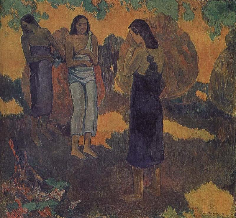 Paul Gauguin Yellow background, three women Norge oil painting art